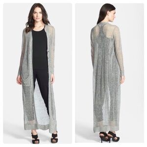 Eileen Fisher Project Open Knit Duster Cardigan Sweater Grey Long Linen XS NWT